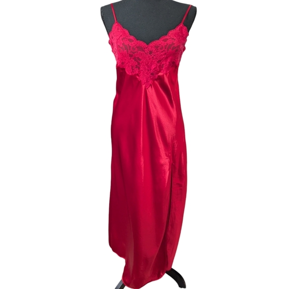 Victoria’s Secret Red Satin Lace Maxi Slip Dress Size M Y2K - Picture 9 of 13